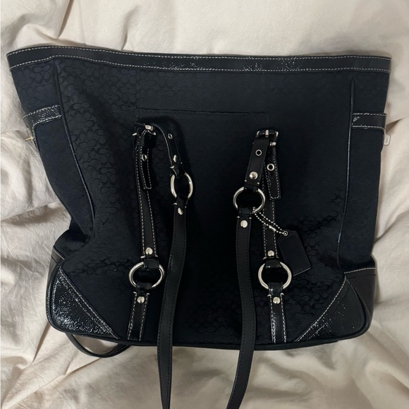 Coach Black Tote Bag with Silver Accents - Picture 2 of 4